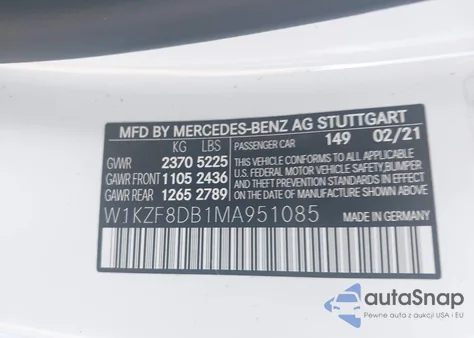 2021 Mercedes-Benz E 350 z USA, uszkodzony, nr VIN W1KZF8DB1MA951085